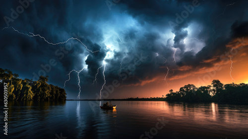 Natural wonder Thunder sky catatumbo lightning. Generative AI