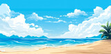 Beautiful sunny beach with blue water. illustration style. Ai generation