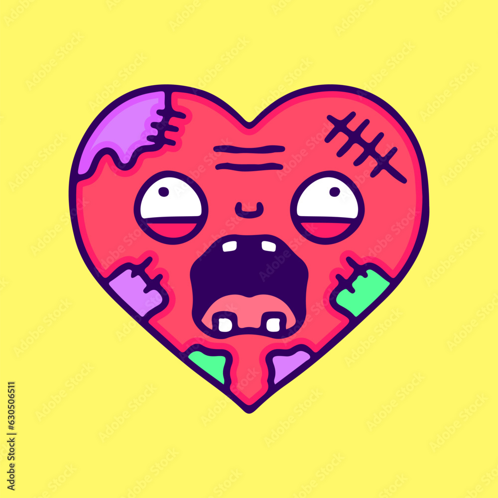 Zombie love character, illustration for t-shirt, sticker, or apparel merchandise. With doodle, retro, and cartoon style.