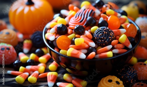 Halloween candies on black background photo
