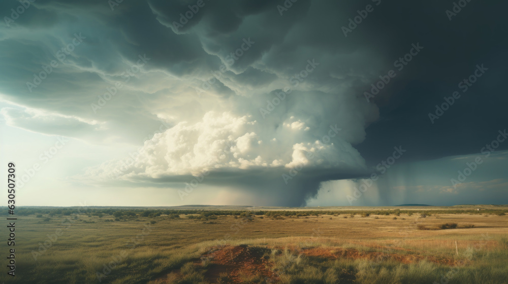 A supercell develops far in the distance. 