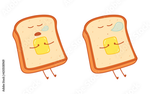 Kids drawing Cartoon Vector illustration sleeping bread with butter icon Isolated on White Background