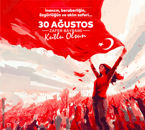 30 Ağustos Zafer Bayramı 101.yıl Kutlu Olsun. Translation: August 30 celebration of victory and the National Day in Turkey. 101 years. Logo.