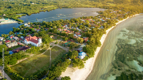 Dawn aerial view of beauiful Quinale Beach in Anda, Bohol, Philippines.