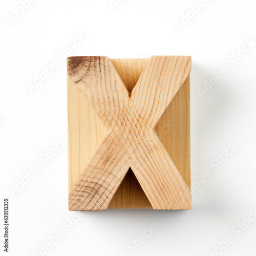 letter X in the shape of woodblock, wood typography letter font illustration, alphabet abc