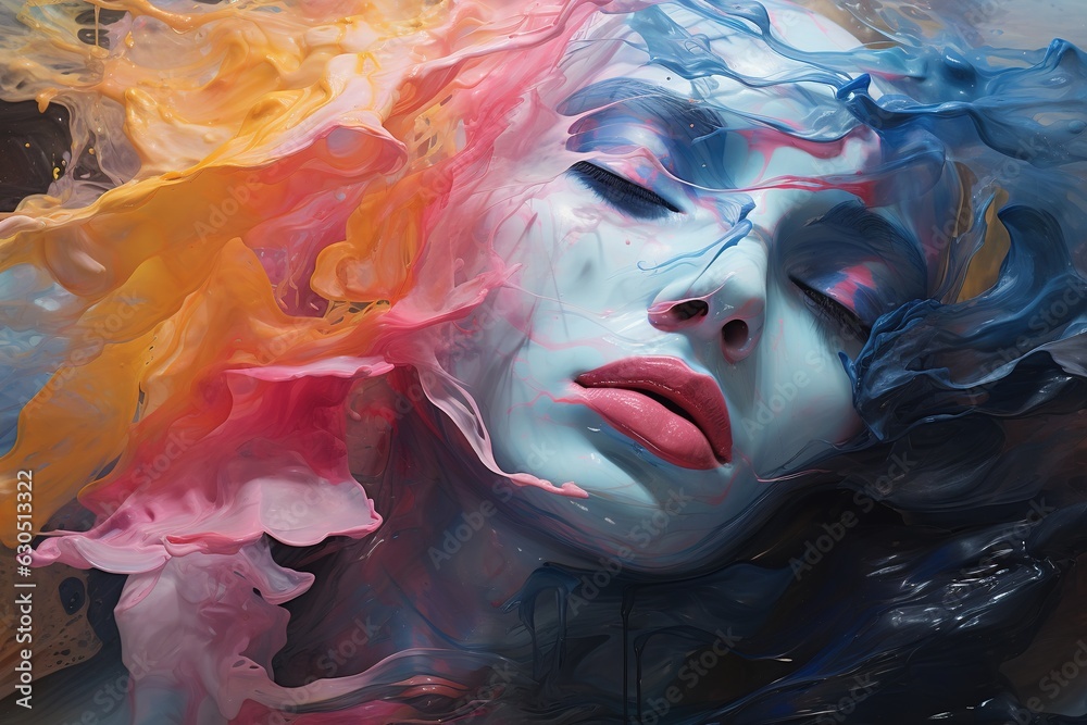 Female face covered in paint, Abstract fine art conceptual background
