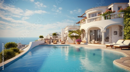 Luxury villa with pool Generative AI © Michael