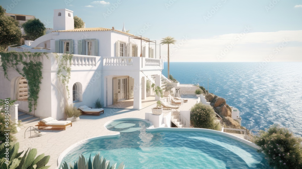 Luxury villa with pool Generative AI