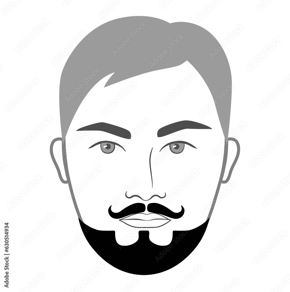 Balbo Beard style men in face illustration Facial hair Imperial mustache. Vector grey black portrait male Fashion template flat barber collection set. Stylish hairstyle isolated outline on white Balbo Beard style men in face illustration Facial hair Imperial mustache. Vector grey black portrait male Fashion template flat barber collection set. Stylish hairstyle isolated outline on white