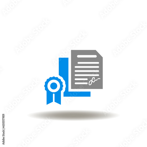 Vector illustration of document sheets with sign and approved stamp. Icon of deal, contract, agreement. Symbol of memorandum of understanding.