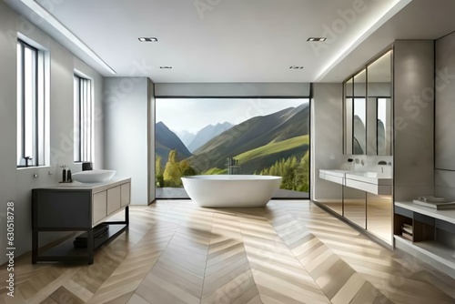 Minimalist style bathroom, interior design