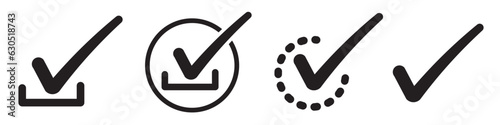 Check Mark symbol sign Icon. True mark with check box of list. Round tick ok logo vector set collection outlined. Agree or approved choice to choose Button.  Flat confirm okay or done things web icon