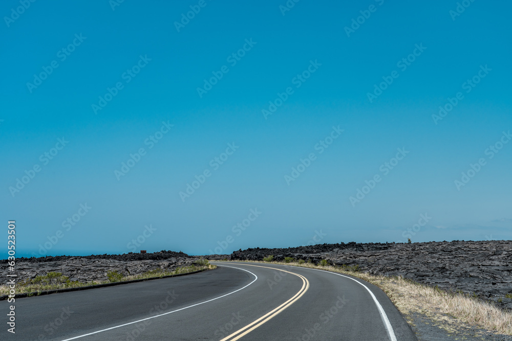 Fototapeta premium Alanui Kahiko. Chain of Craters Road, Hawaii Volcanoes National Park. Pahoehoe and A'a Lava. volcanic rock