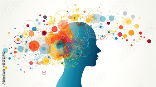 Obraz na płótnie Illustration of abstract profile of a human head and consciousness with physical and chemical structures in the head, Person creative mind, Psychic waves concept, Generative AI illustration w salonie