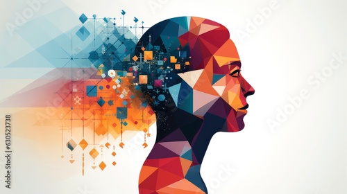 Illustration of abstract profile of a human head and consciousness with physical and chemical structures in the head, Person creative mind, Psychic waves concept, Generative AI illustration