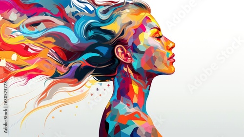 Illustration of abstract profile of a human head and consciousness with physical and chemical structures in the head, Person creative mind, Psychic waves concept, Generative AI illustration