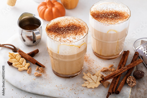 Pumpkin spice latte with milk foam topped with cinnamon