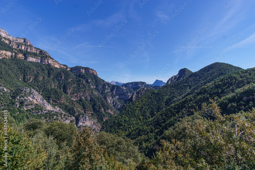 Landscape of canyon Canon de Anisclo in Pyrenees mountains, Ordesa y Monte Perdido National Park, Aragon, Huesca, Spain Landscape of canyon Canon de Anisclo in Pyrenees mountains, Ordesa y Monte Perdido National Park, Aragon, Huesca, Spain