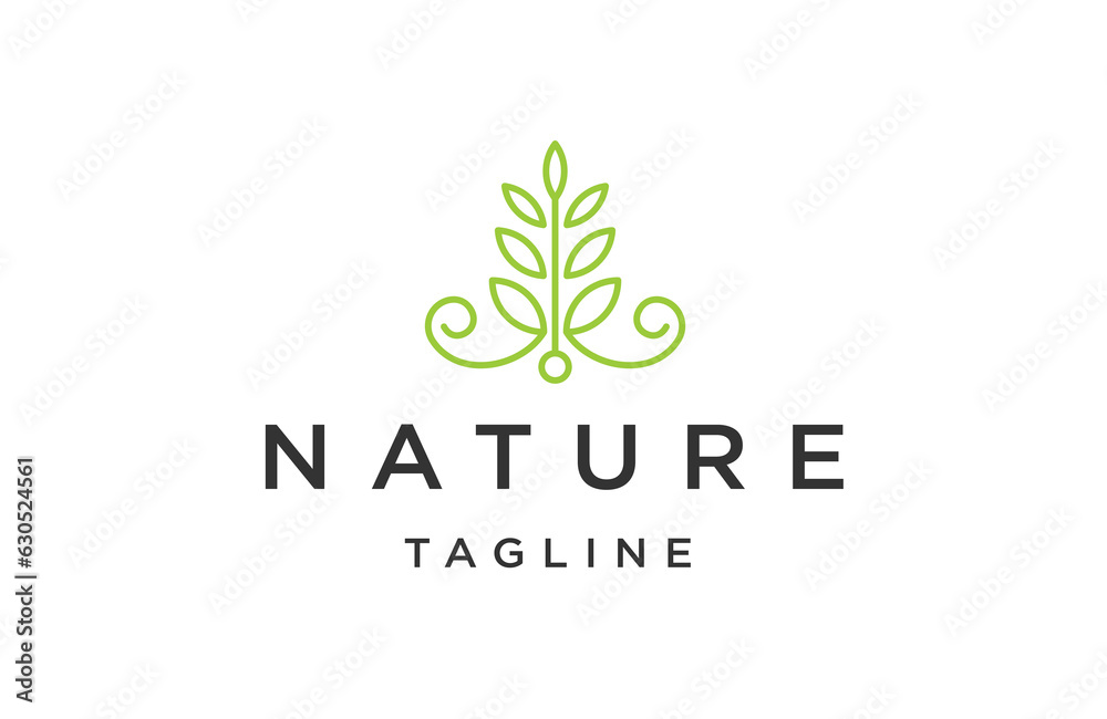 Nature flower line logo icon design template flat vector