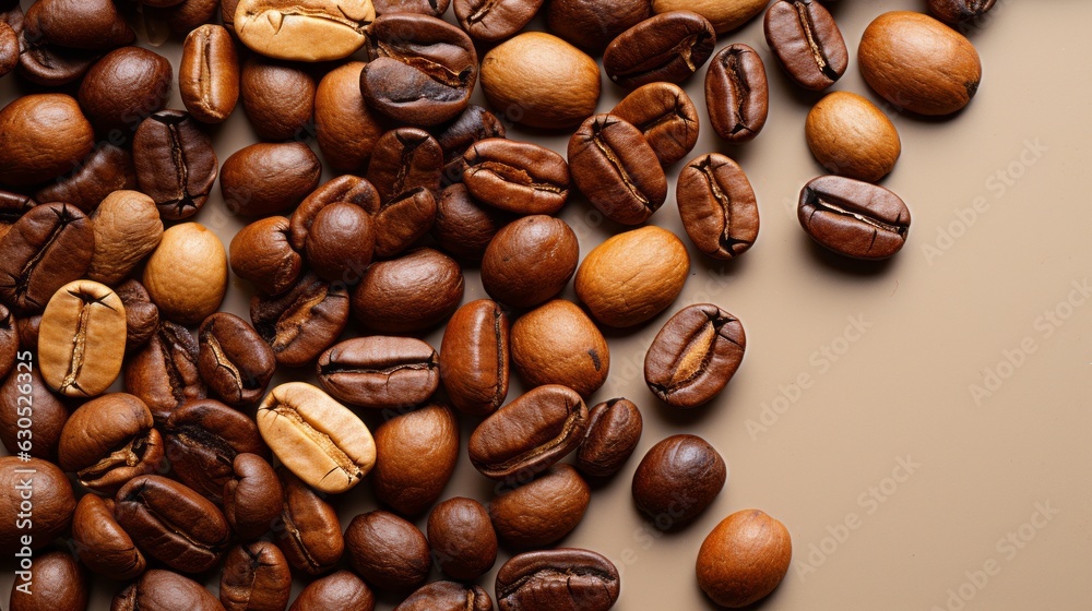 Coffee beans on a simple background. Generative AI. Coffee beans on a simple background. Generative AI.