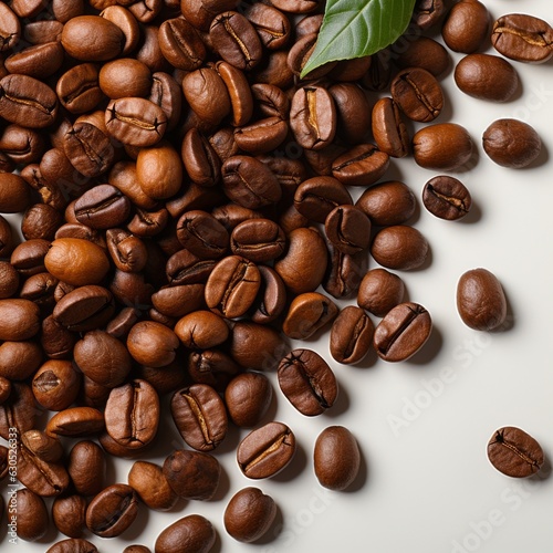 Coffee beans on a simple background. Generative AI. 