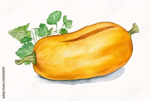 Generative AI : Watercolor illustration with butternut squash isolated on white background. Watercolor handdrawn clipart.