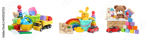 Set of different children's toys isolated on white