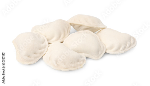 Raw dumplings (varenyky) isolated on white. Ukrainian cuisine