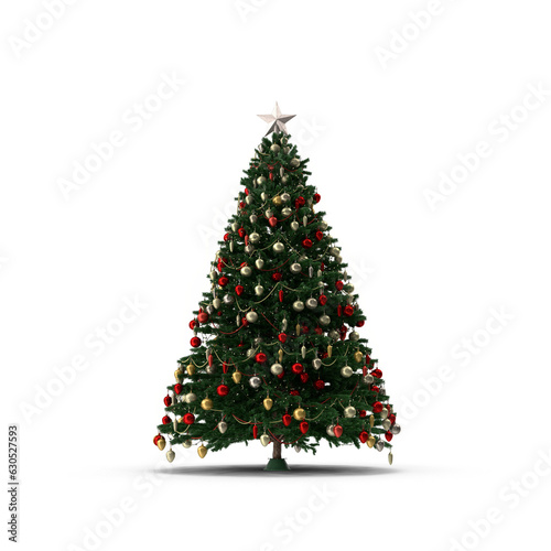 Christmas Tree with Gold and Red Balls in transparent background