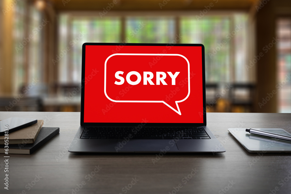 SORRY word concept message to sad i made a mistake unhappy person