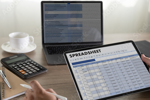 Plakat business financial Spreadsheet Document Information Data Analyst Statistics Spreadsheet On Computer: Datum Chart Budget planning and billing