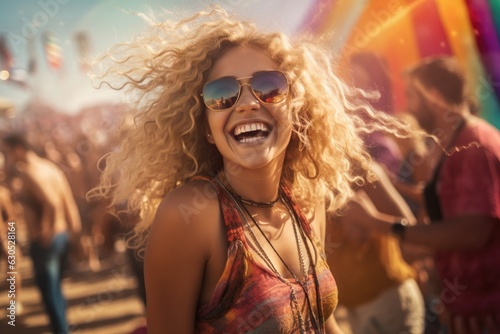 Happy young girl having a good time at a festival.