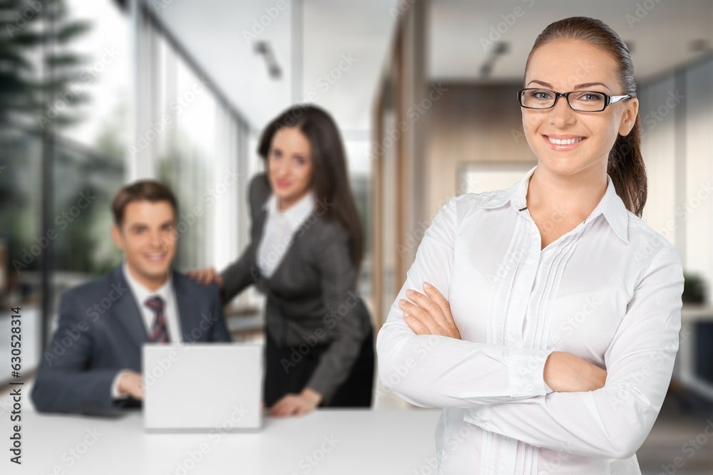 Successful businesswoman works in creative office, AI generated image Successful businesswoman works in creative office, AI generated image
