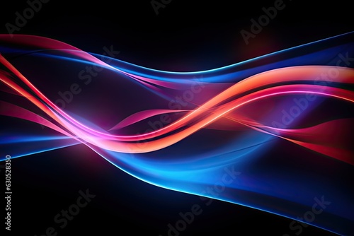 Abstract neon wallpaper. Glowing waves on black background.