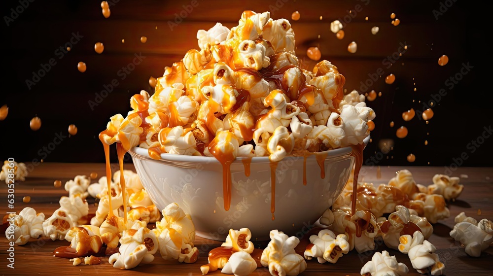 Savory salty crispy popcorn with a blurry and cinematic background Savory salty crispy popcorn with a blurry and cinematic background
