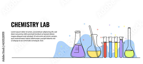 Vector illustration of a collection of glass tubes of chemical lab equipment. Modern flat in continuous line style.