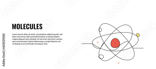 Atom molecule vector illustration. Modern flat in continuous line style.