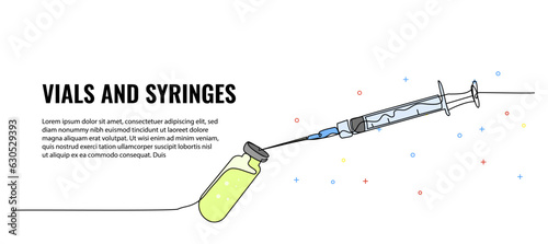 Vector illustration of filling the liquid to the injection. Modern flat in continuous line style.