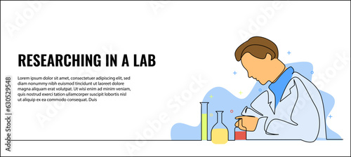 Fototapeta Naklejka Na Ścianę i Meble -  A man doing laboratory experiment vector illustration. Modern flat in continuous line style.