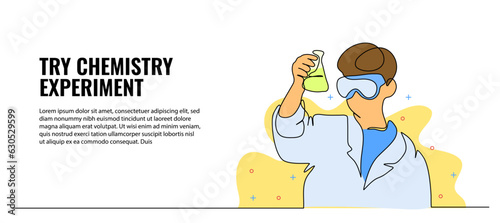 A man doing laboratory experiment vector illustration. Modern flat in continuous line style.