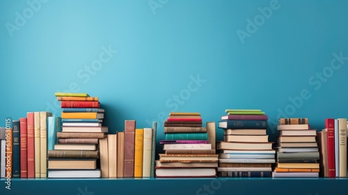 pile of books on minimalistic background or stock of books for world book day background