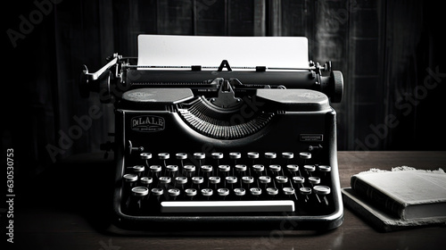 Old retro vintage typewriter black and white background