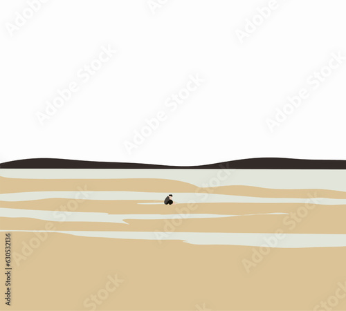 Woman sitting on the shore of the beach. Concept tranquility, peace, sorrow, depression. Emotion feeling lonely, quiet and sad.