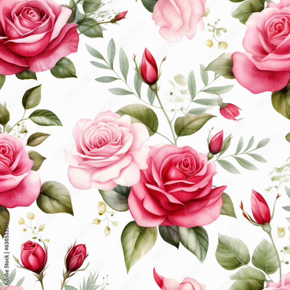 Rose flowers watercolor seamless patterns background