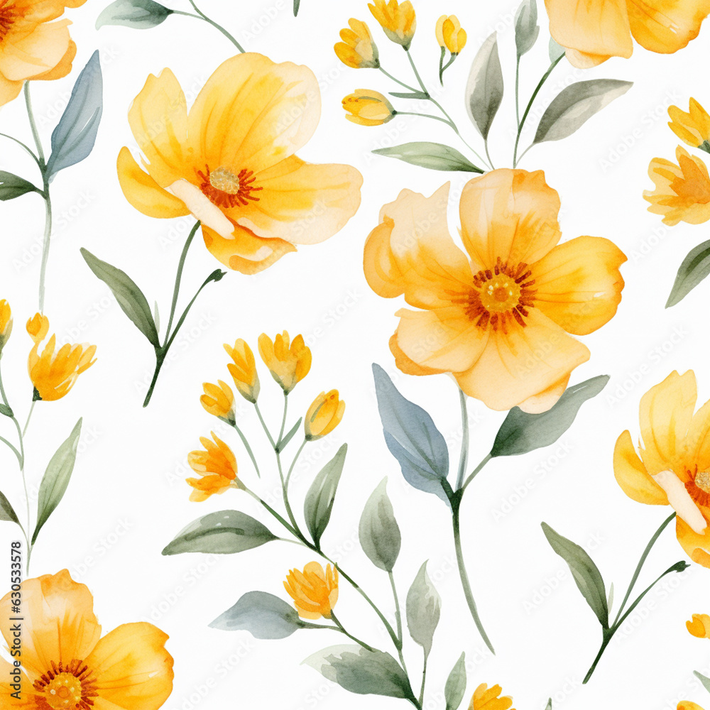 Yellow flowers watercolor seamless patterns background
