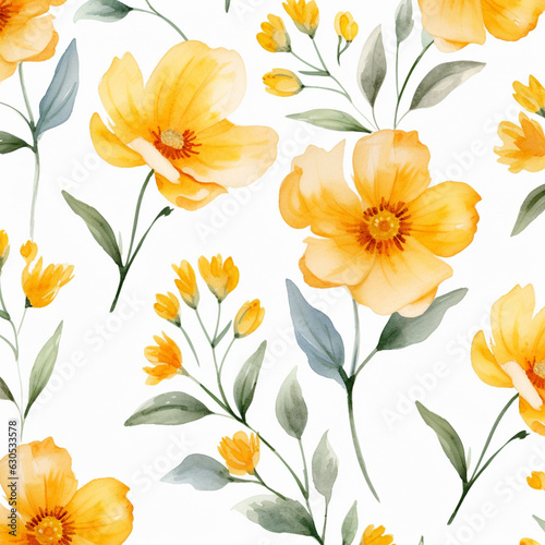 Obraz na płótnie Yellow flowers watercolor seamless patterns background w salonie