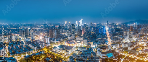 A large aerial photo of the night scene of Nanjing city..