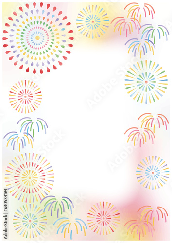 花火と水彩フレーム