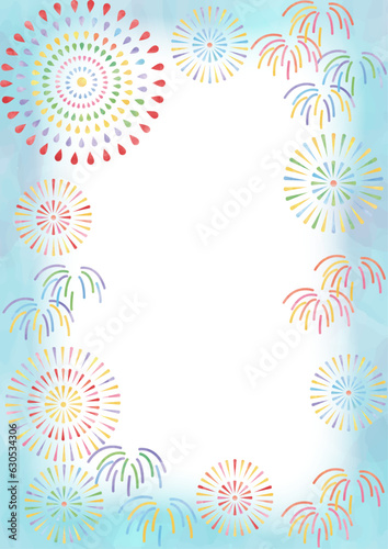 花火と水彩フレーム
