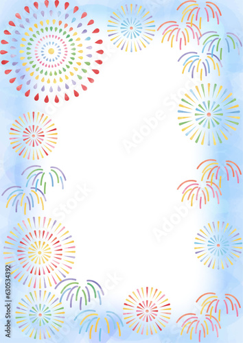 花火と水彩フレーム